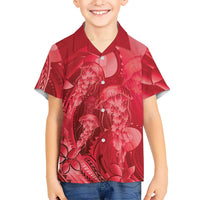 Red Gradient Polynesia Jellyfish Hawaiian Shirt Plumeria Polynesian Tattoo Glowing Vibes LT14 - Polynesian Pride