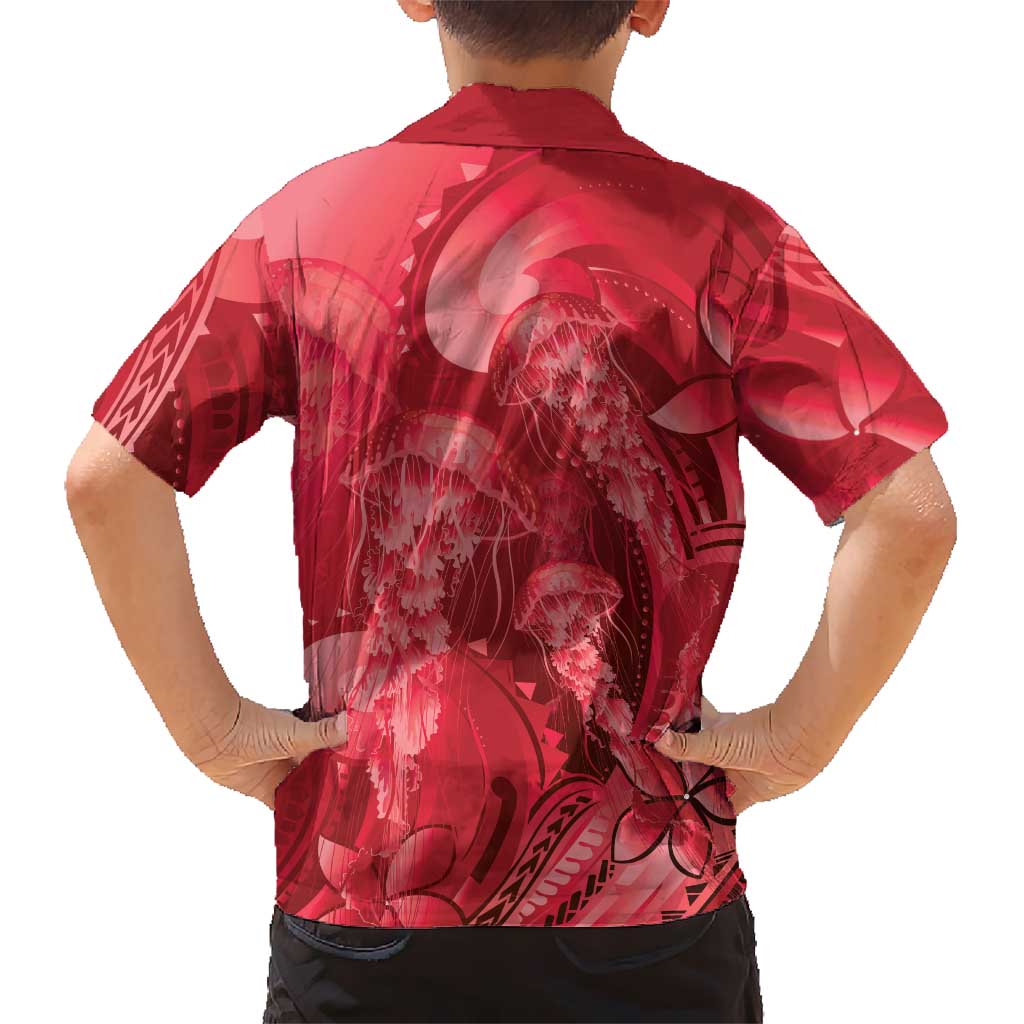 Red Gradient Polynesia Jellyfish Hawaiian Shirt Plumeria Polynesian Tattoo Glowing Vibes LT14 - Polynesian Pride