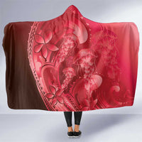 Red Gradient Polynesia Jellyfish Hooded Blanket Plumeria Polynesian Tattoo Glowing Vibes LT14 One Size Red - Polynesian Pride