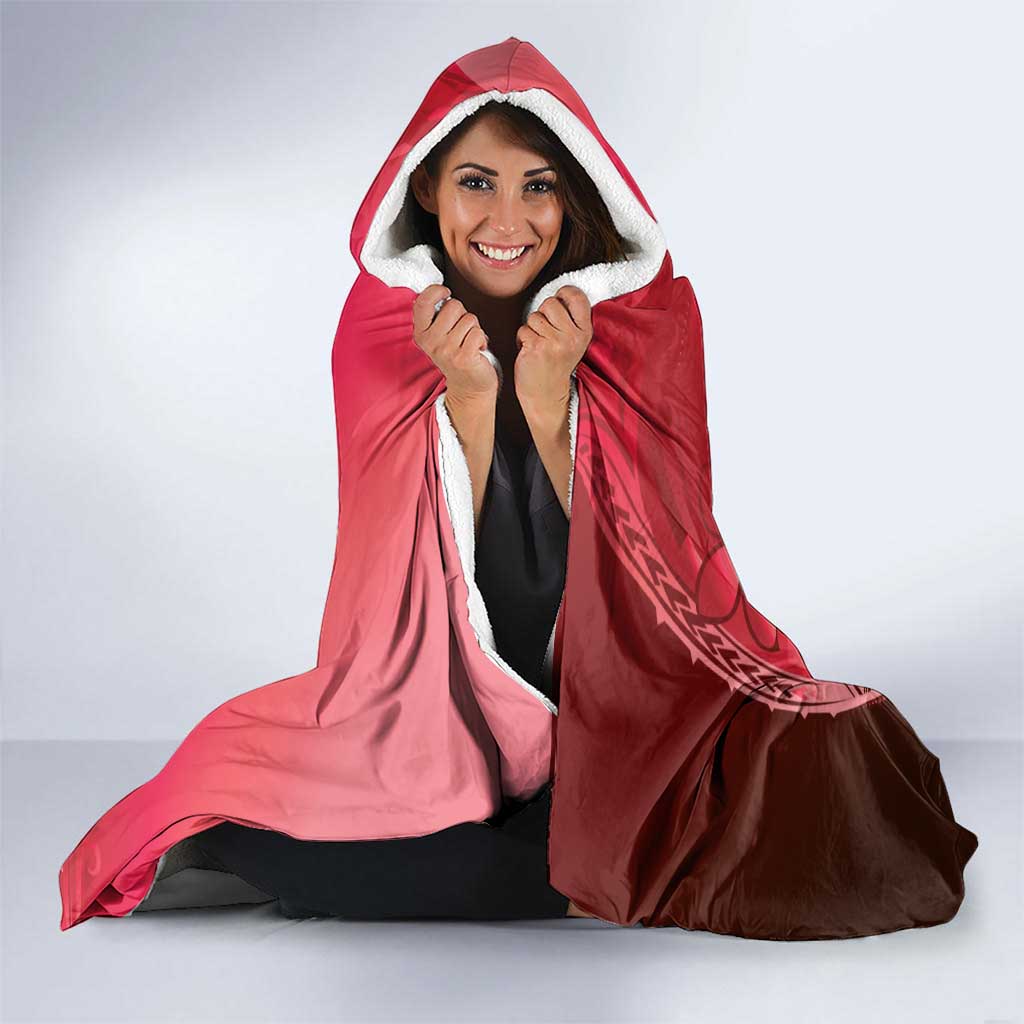 Red Gradient Polynesia Jellyfish Hooded Blanket Plumeria Polynesian Tattoo Glowing Vibes LT14 - Polynesian Pride