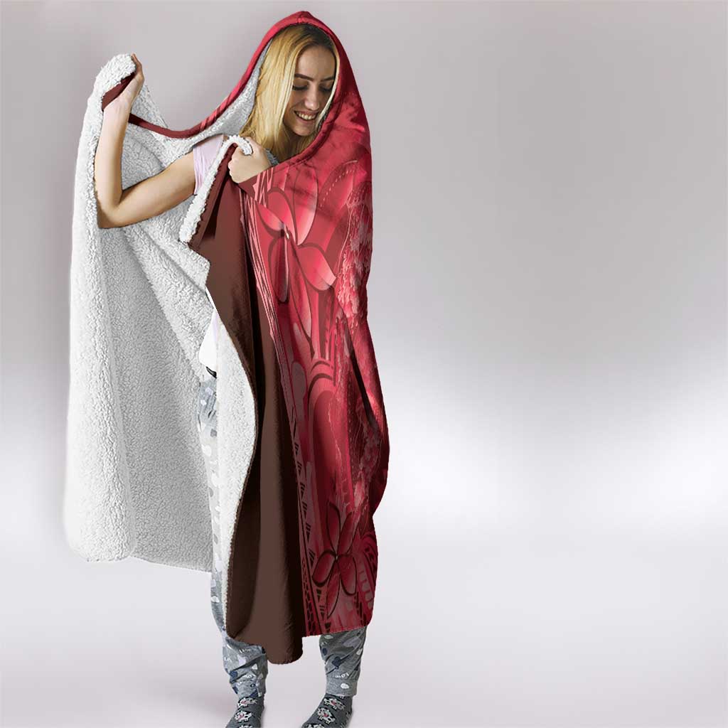 Red Gradient Polynesia Jellyfish Hooded Blanket Plumeria Polynesian Tattoo Glowing Vibes LT14 - Polynesian Pride