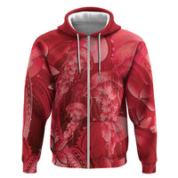 Red Gradient Polynesia Jellyfish Hoodie Plumeria Polynesian Tattoo Glowing Vibes LT14 Zip Hoodie Red - Polynesian Pride