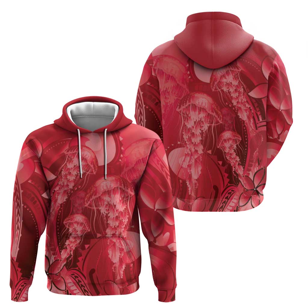 Red Gradient Polynesia Jellyfish Hoodie Plumeria Polynesian Tattoo Glowing Vibes LT14 - Polynesian Pride