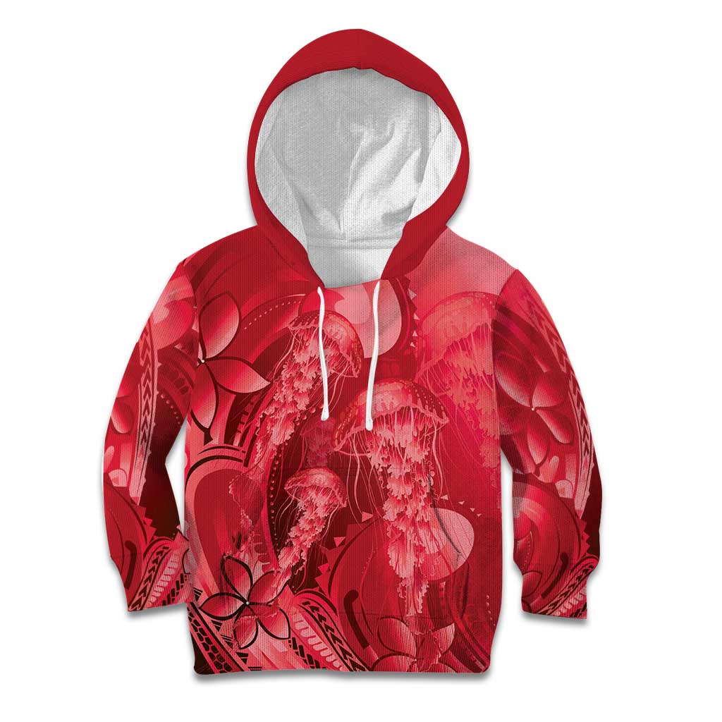 Red Gradient Polynesia Jellyfish Kid Hoodie Plumeria Polynesian Tattoo Glowing Vibes LT14 Hoodie Red - Polynesian Pride