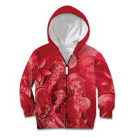 Red Gradient Polynesia Jellyfish Kid Hoodie Plumeria Polynesian Tattoo Glowing Vibes LT14 Zip Hoodie Red - Polynesian Pride