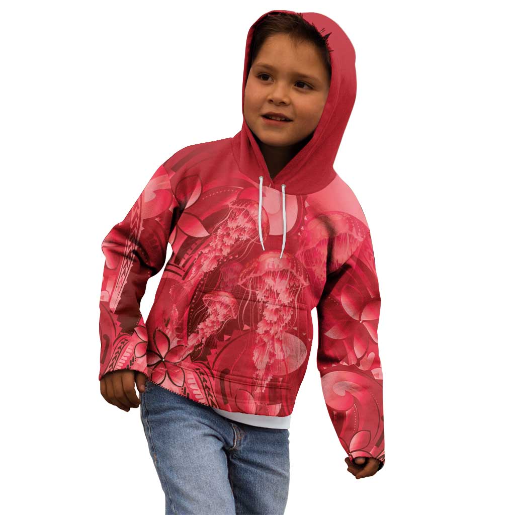 Red Gradient Polynesia Jellyfish Kid Hoodie Plumeria Polynesian Tattoo Glowing Vibes LT14 - Polynesian Pride