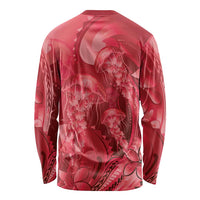 Red Gradient Polynesia Jellyfish Long Sleeve Shirt Plumeria Polynesian Tattoo Glowing Vibes