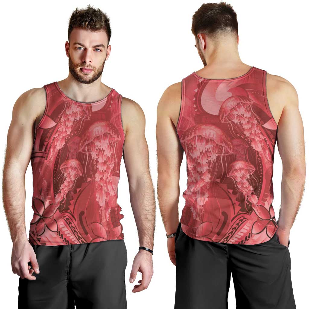 Red Gradient Polynesia Jellyfish Men Tank Top Plumeria Polynesian Tattoo Glowing Vibes