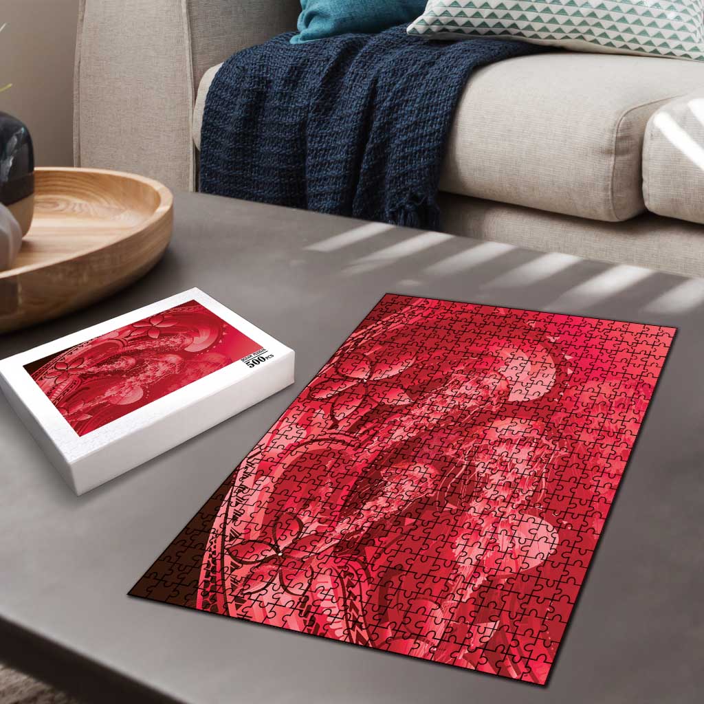 Red Gradient Polynesia Jellyfish Puzzle Plumeria Polynesian Tattoo Glowing Vibes