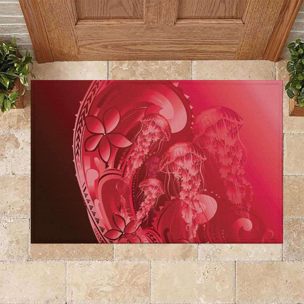 Red Gradient Polynesia Jellyfish Rubber Doormat Plumeria Polynesian Tattoo Glowing Vibes LT14 Red - Polynesian Pride