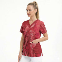 Red Gradient Polynesia Jellyfish Scrub Top Plumeria Polynesian Tattoo Glowing Vibes