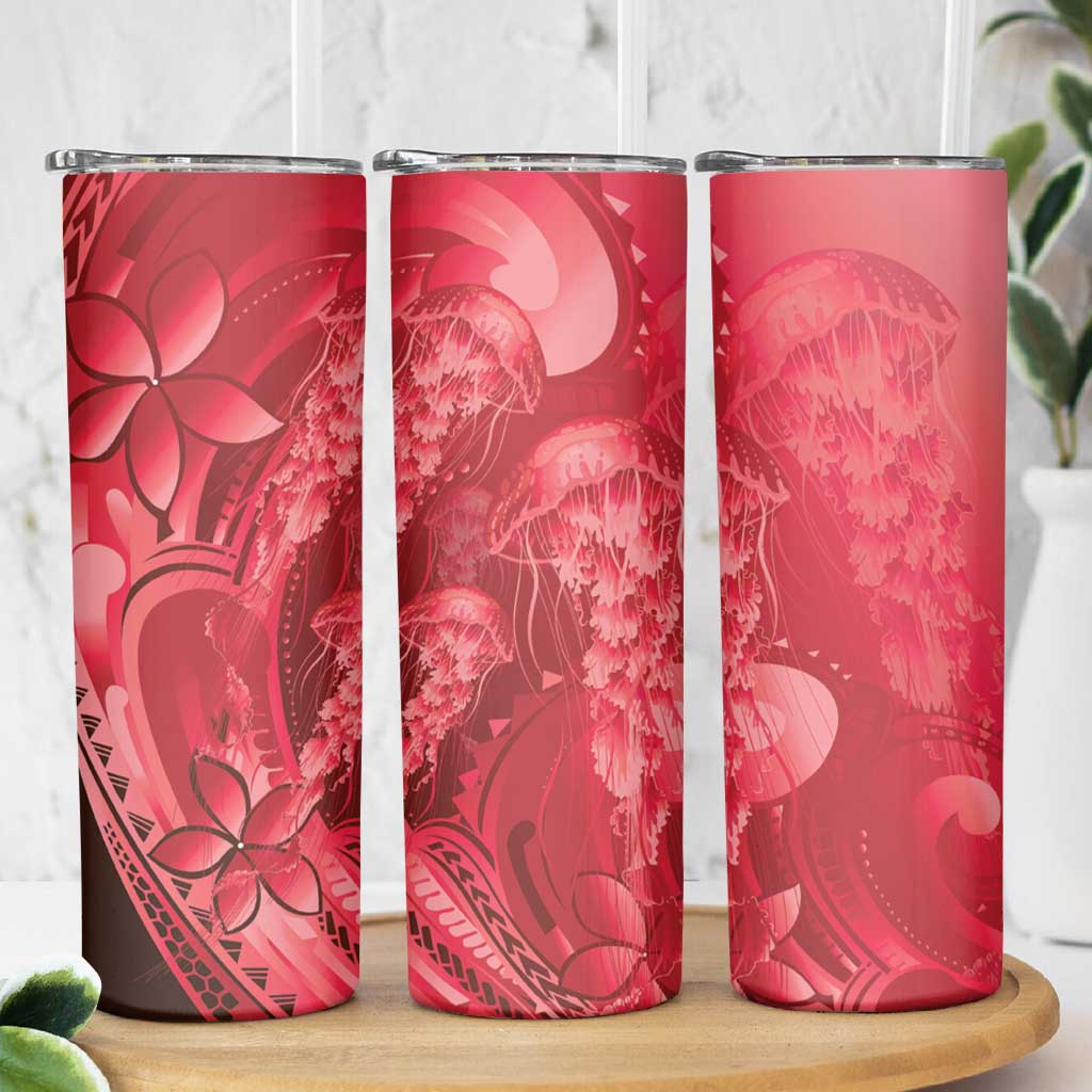 Red Gradient Polynesia Jellyfish Skinny Tumbler Plumeria Polynesian Tattoo Glowing Vibes