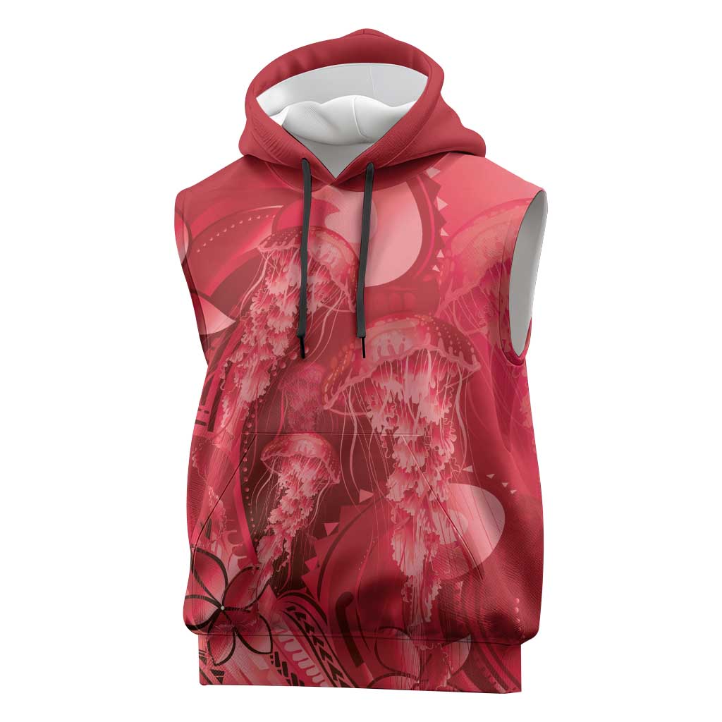 Red Gradient Polynesia Jellyfish Sleeveless Hoodie Plumeria Polynesian Tattoo Glowing Vibes LT14 Red - Polynesian Pride