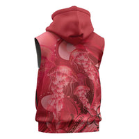 Red Gradient Polynesia Jellyfish Sleeveless Hoodie Plumeria Polynesian Tattoo Glowing Vibes