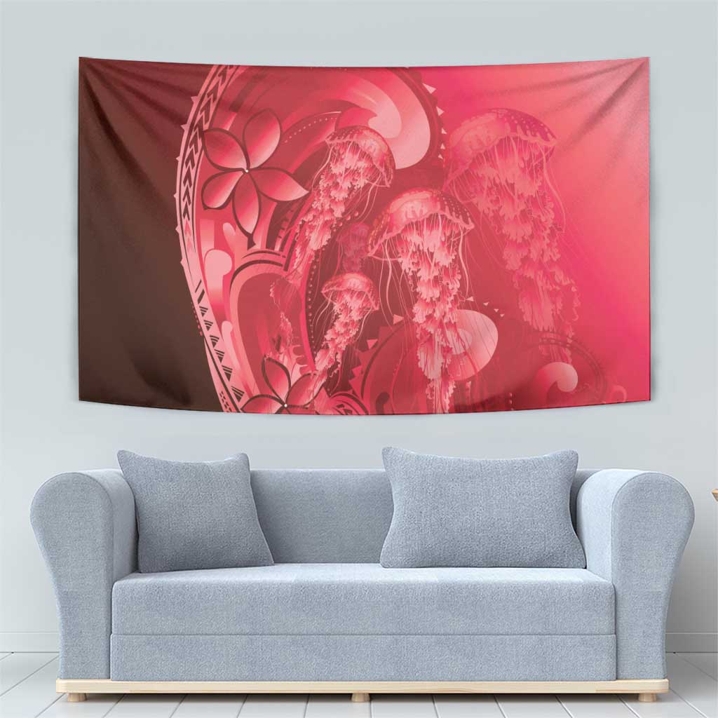 Red Gradient Polynesia Jellyfish Tapestry Plumeria Polynesian Tattoo Glowing Vibes