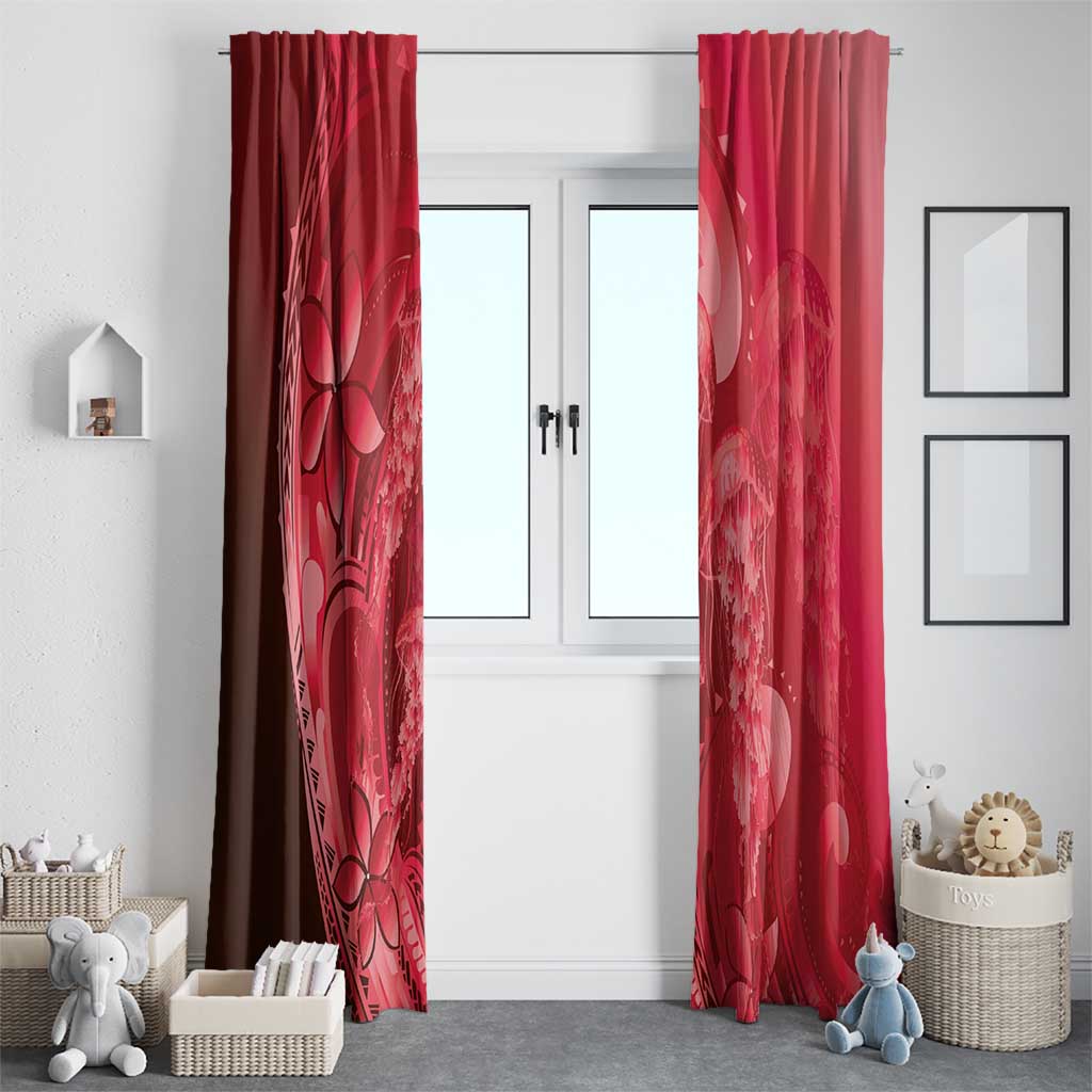 Red Gradient Polynesia Jellyfish Window Curtain Plumeria Polynesian Tattoo Glowing Vibes