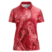Red Gradient Polynesia Jellyfish Women Polo Shirt Plumeria Polynesian Tattoo Glowing Vibes LT14 Female Red - Polynesian Pride