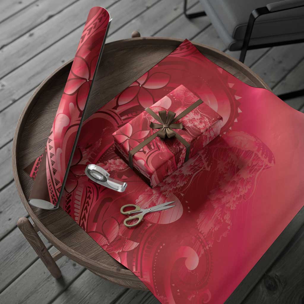 Red Gradient Polynesia Jellyfish Wrapping Paper Plumeria Polynesian Tattoo Glowing Vibes