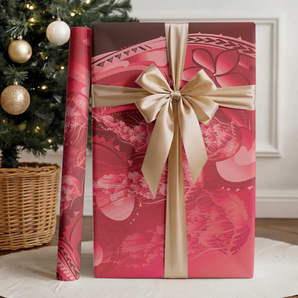 Red Gradient Polynesia Jellyfish Wrapping Paper Plumeria Polynesian Tattoo Glowing Vibes