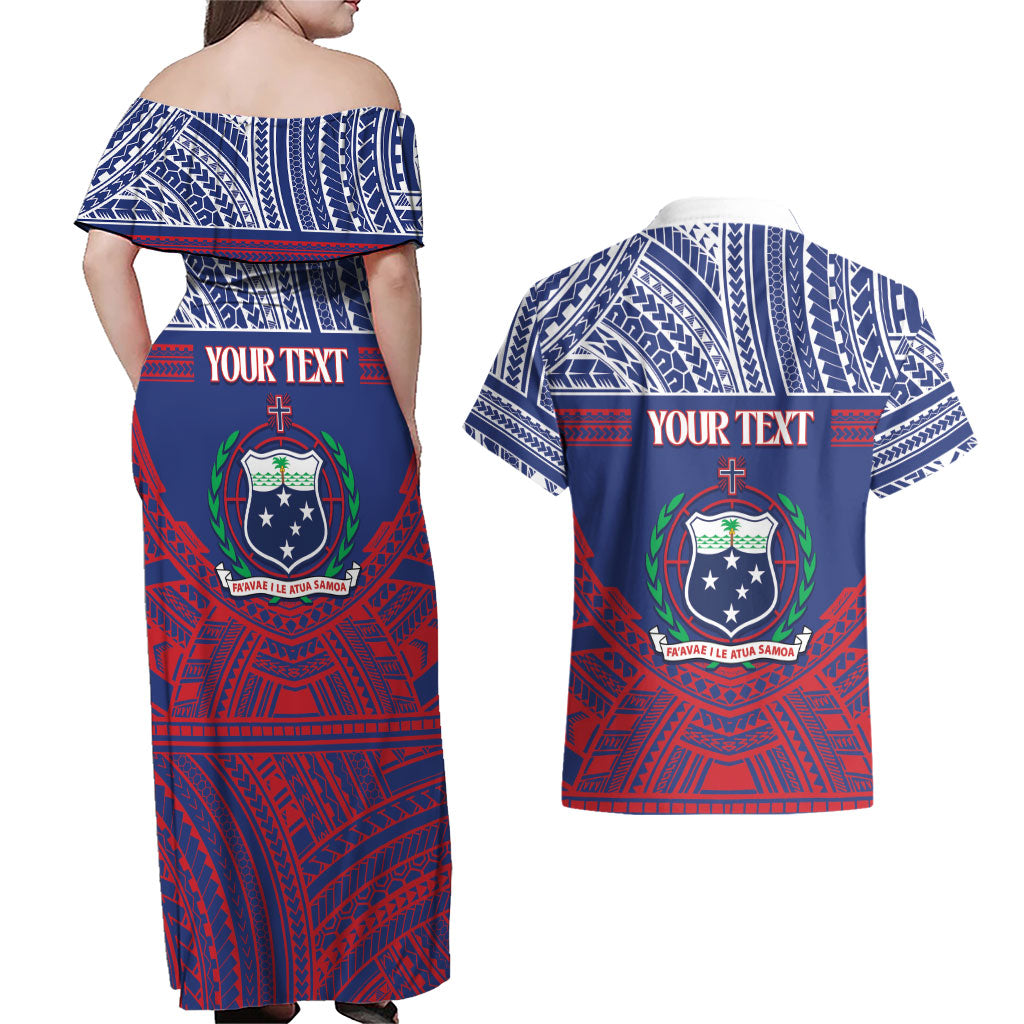 Personalised Samoa Independence Day Couples Matching Off Shoulder Maxi Dress and Hawaiian Shirt 64th Anniversary Toa O Samoa LT14 - Polynesian Pride