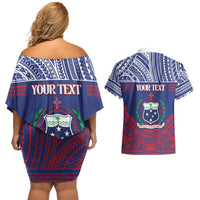 Personalised Samoa Independence Day Couples Matching Off Shoulder Short Dress and Hawaiian Shirt 64th Anniversary Toa O Samoa LT14 - Polynesian Pride