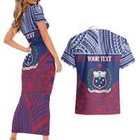 Personalised Samoa Independence Day Couples Matching Short Sleeve Bodycon Dress and Hawaiian Shirt 64th Anniversary Toa O Samoa