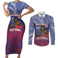 Personalised Samoa Independence Day Couples Matching Short Sleeve Bodycon Dress and Long Sleeve Button Shirt 64th Anniversary Toa O Samoa