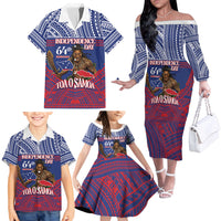 Personalised Samoa Independence Day Family Matching Off The Shoulder Long Sleeve Dress and Hawaiian Shirt 64th Anniversary Toa O Samoa LT14 - Polynesian Pride