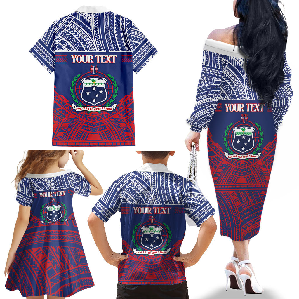 Personalised Samoa Independence Day Family Matching Off The Shoulder Long Sleeve Dress and Hawaiian Shirt 64th Anniversary Toa O Samoa LT14 - Polynesian Pride