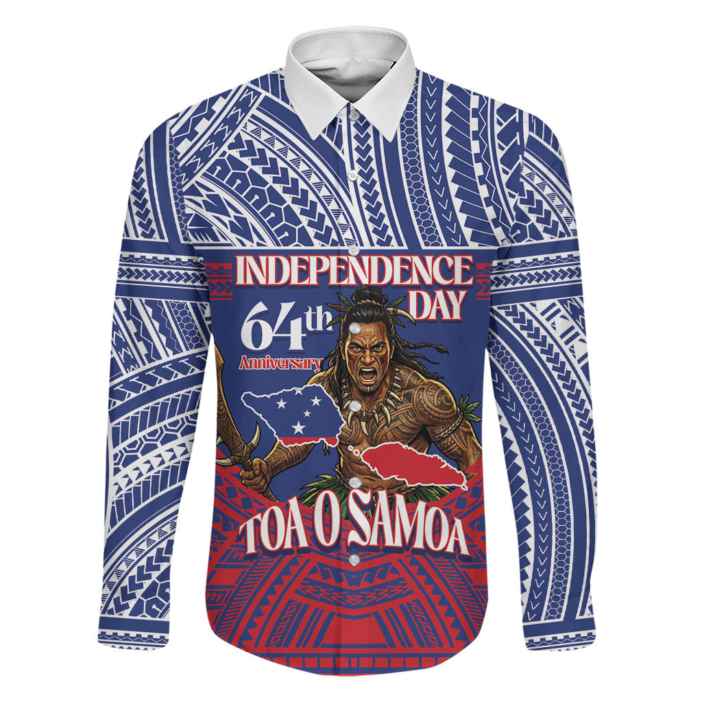 Personalised Samoa Independence Day Family Matching Off The Shoulder Long Sleeve Dress and Hawaiian Shirt 64th Anniversary Toa O Samoa LT14 Dad's Shirt - Long Sleeve Blue - Polynesian Pride