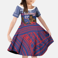 Personalised Samoa Independence Day Family Matching Short Sleeve Bodycon Dress and Hawaiian Shirt 64th Anniversary Toa O Samoa LT14 Daughter's Dress Blue - Polynesian Pride