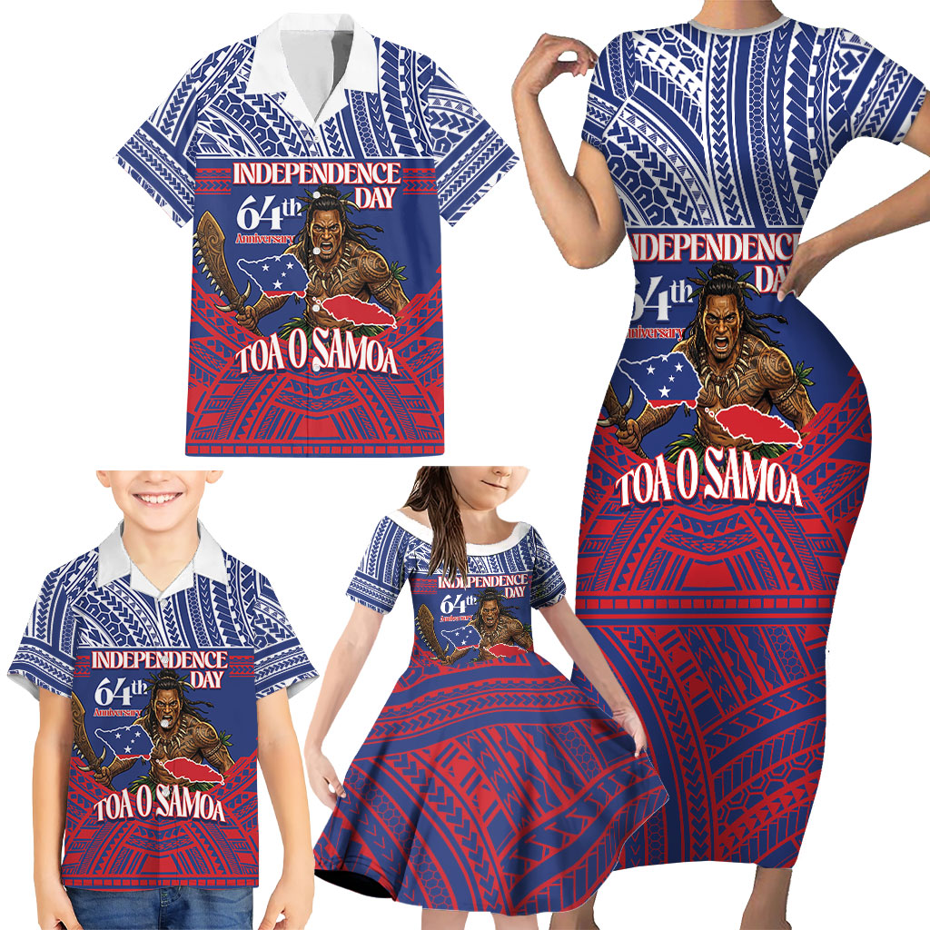 Personalised Samoa Independence Day Family Matching Short Sleeve Bodycon Dress and Hawaiian Shirt 64th Anniversary Toa O Samoa LT14 - Polynesian Pride