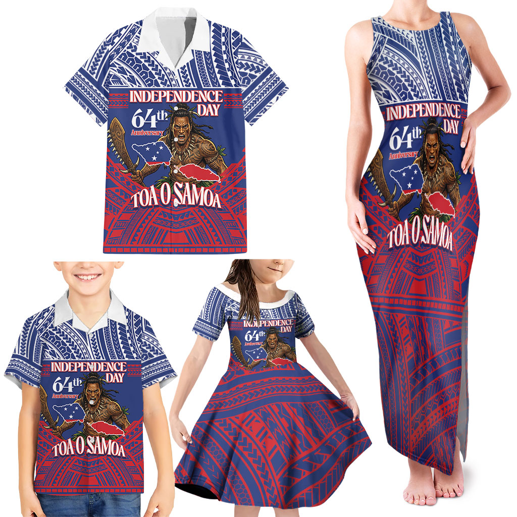 Personalised Samoa Independence Day Family Matching Tank Maxi Dress and Hawaiian Shirt 64th Anniversary Toa O Samoa