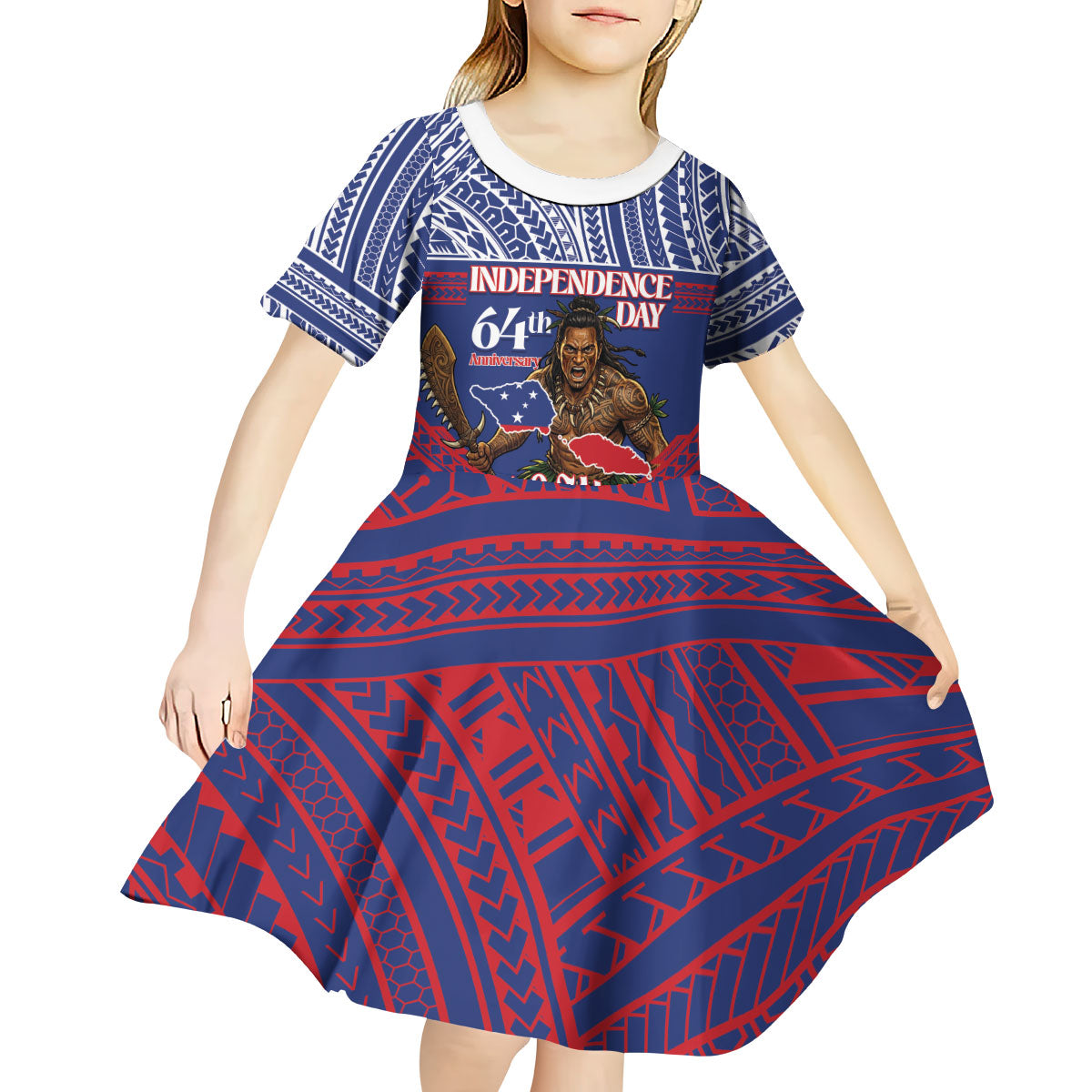 Personalised Samoa Independence Day Kid Short Sleeve Dress 64th Anniversary Toa O Samoa