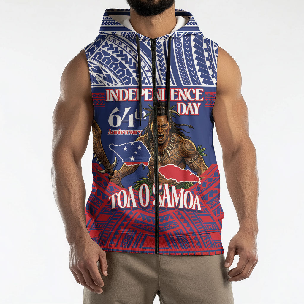 Personalised Samoa Independence Day Sleeveless Zip Hoodie 64th Anniversary Toa O Samoa