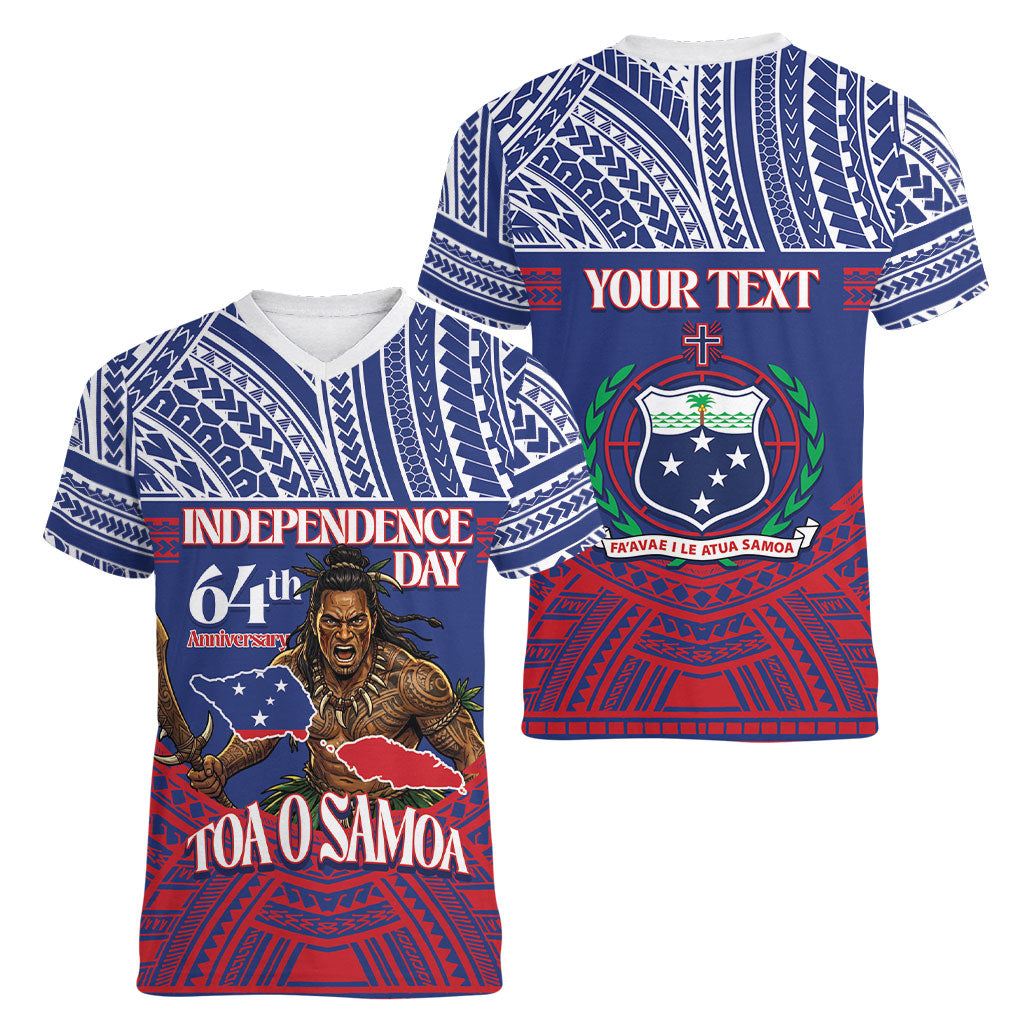 Personalised Samoa Independence Day Women V-Neck T-Shirt 64th Anniversary Toa O Samoa LT14 - Polynesian Pride