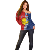 Personalised Kiribati Independence Day Off Shoulder Sweater Happy 44th Anniversary Hibiscus Polynesian LT14 - Polynesian Pride