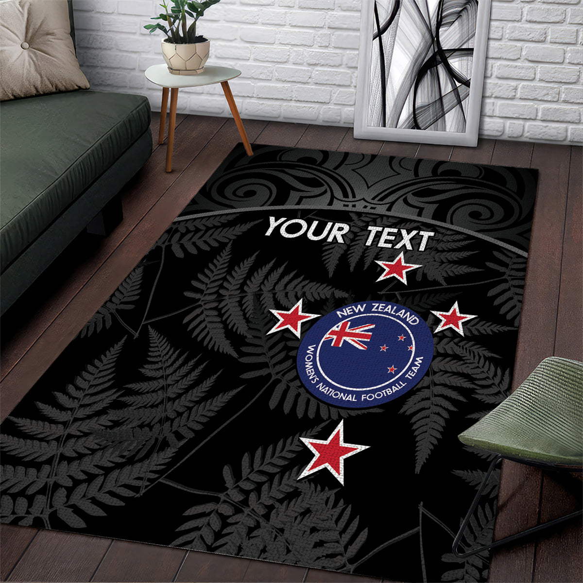 Custom New Zealand Silver Fern Football Area Rug Summer 2024 Olympic Go Aotearoa LT14 Black - Polynesian Pride
