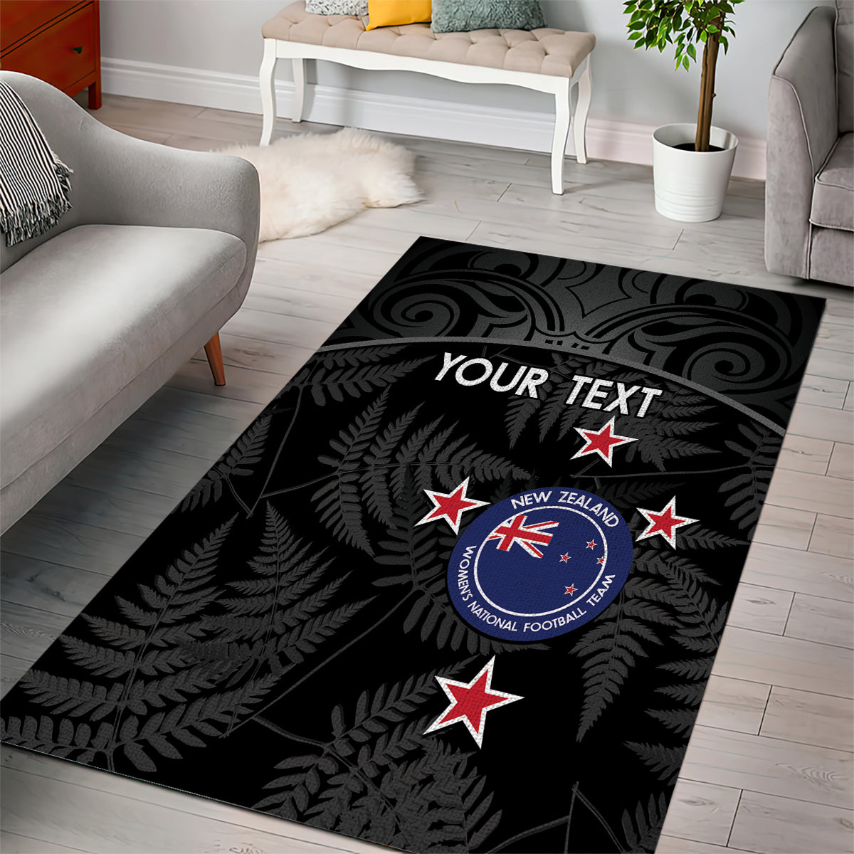 Custom New Zealand Silver Fern Football Area Rug Summer 2024 Olympic Go Aotearoa LT14 - Polynesian Pride