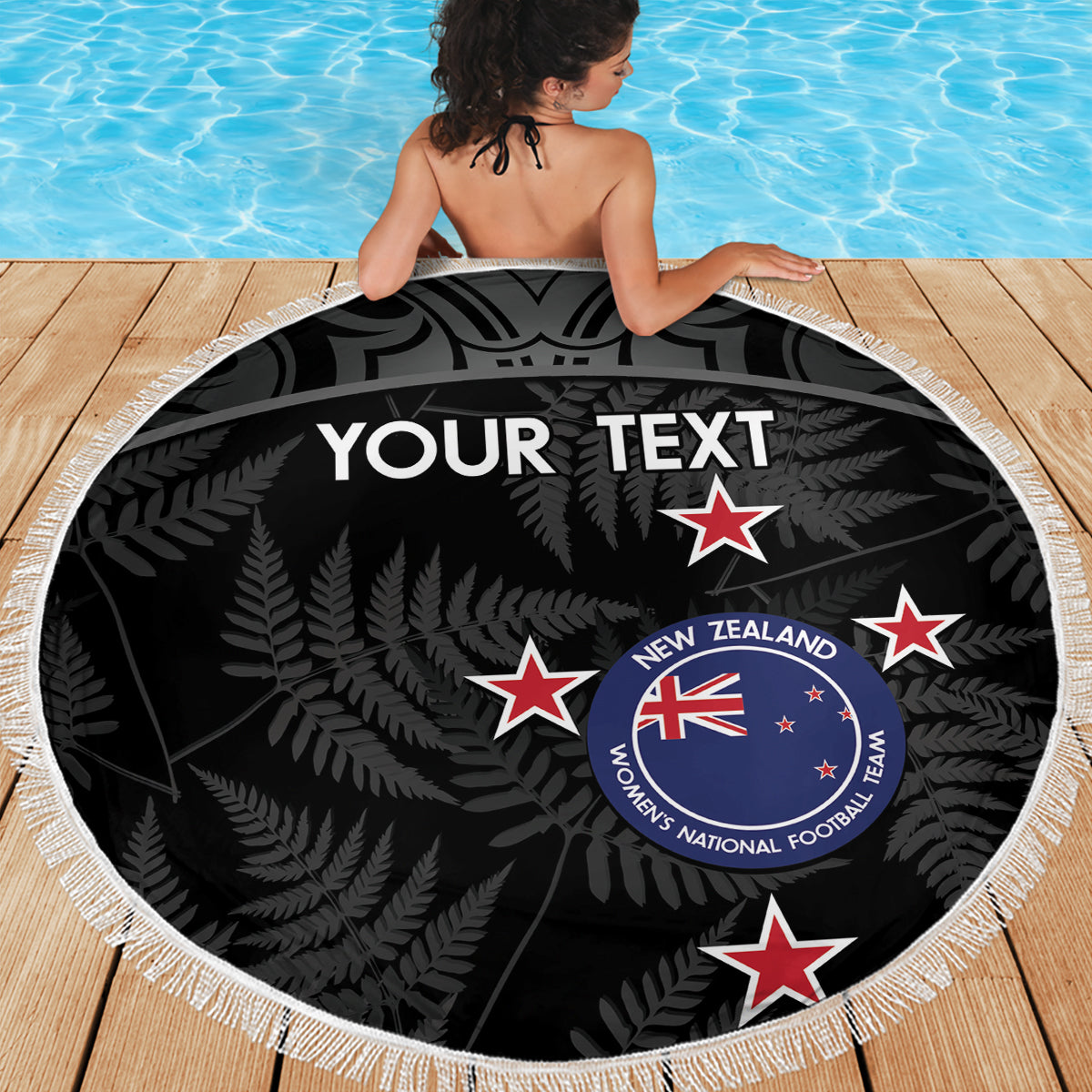 Custom New Zealand Silver Fern Football Beach Blanket Summer 2024 Olympic Go Aotearoa LT14 - Polynesian Pride