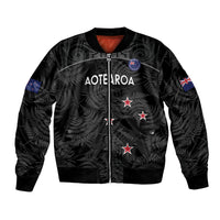Custom New Zealand Silver Fern Football Bomber Jacket Summer 2024 Olympic Go Aotearoa LT14 Unisex Black - Polynesian Pride