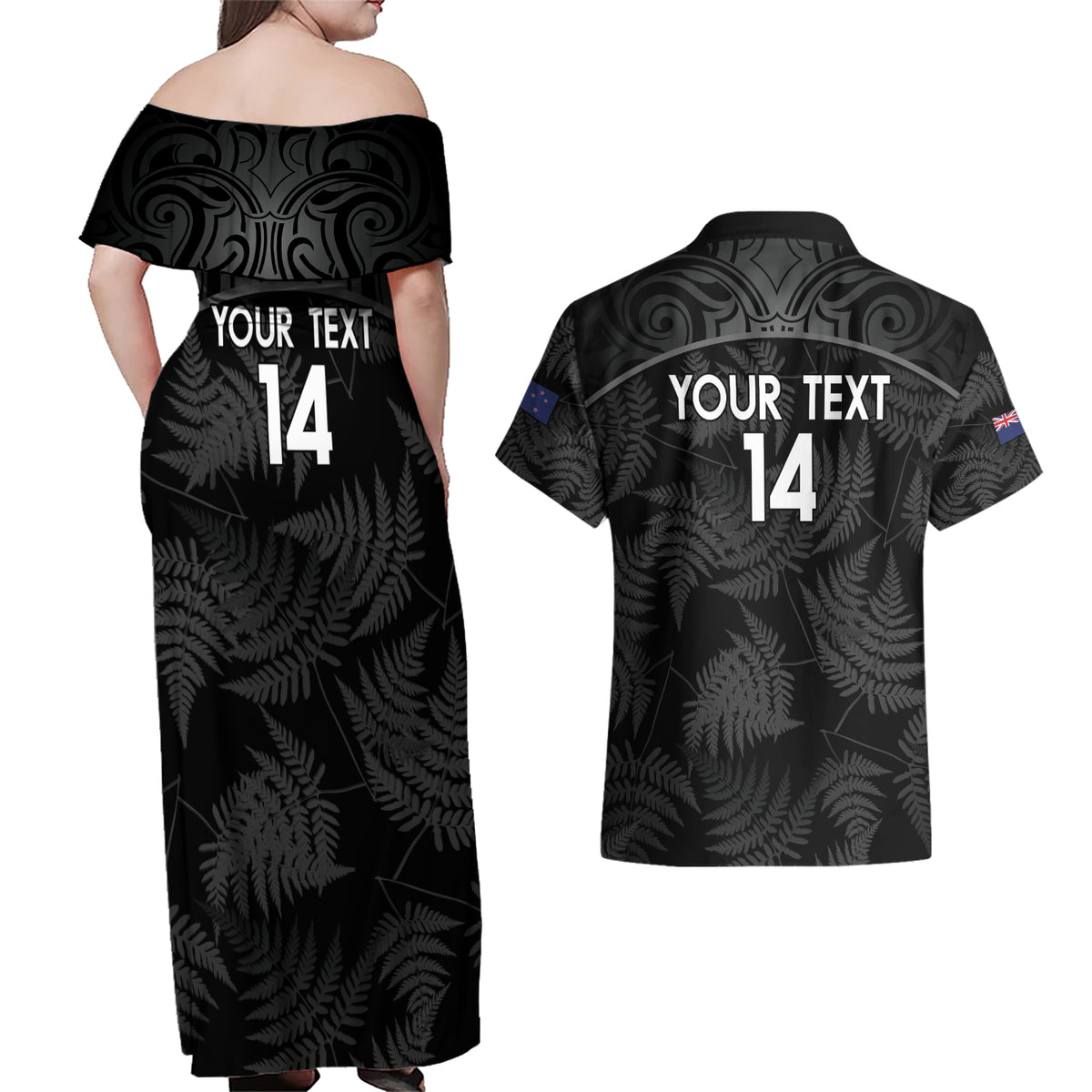 Custom New Zealand Silver Fern Football Couples Matching Off Shoulder Maxi Dress and Hawaiian Shirt Summer 2024 Olympic Go Aotearoa LT14 - Polynesian Pride