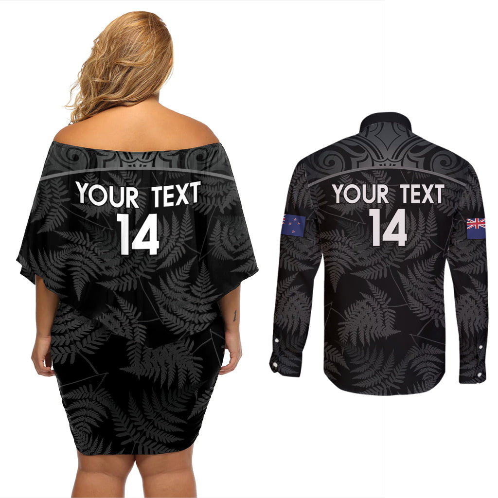 Custom New Zealand Silver Fern Football Couples Matching Off Shoulder Short Dress and Long Sleeve Button Shirt Summer 2024 Olympic Go Aotearoa LT14 - Polynesian Pride