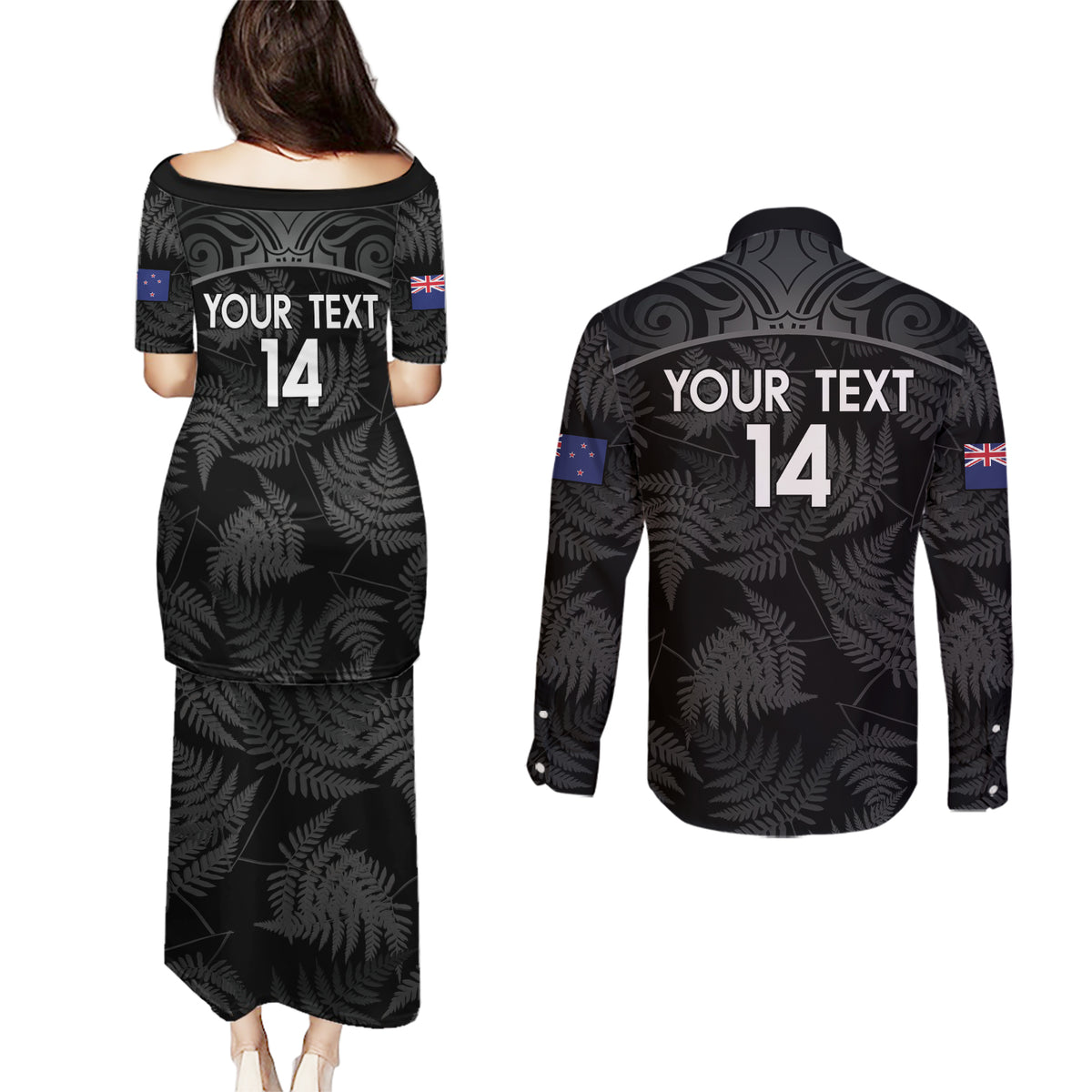 Custom New Zealand Silver Fern Football Couples Matching Puletasi and Long Sleeve Button Shirt Summer 2024 Olympic Go Aotearoa LT14 - Polynesian Pride