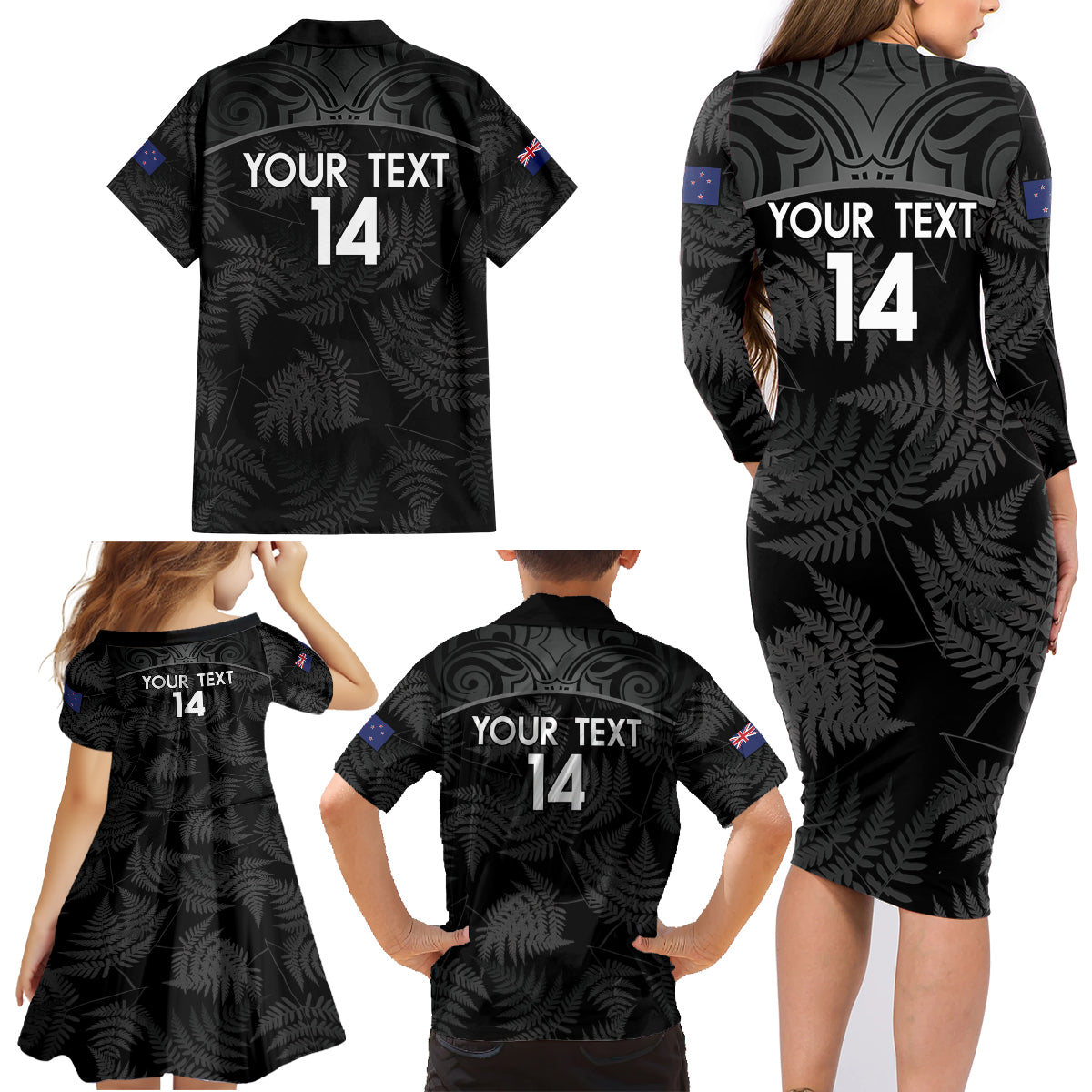 Custom New Zealand Silver Fern Football Family Matching Long Sleeve Bodycon Dress and Hawaiian Shirt Summer 2024 Olympic Go Aotearoa LT14 - Polynesian Pride