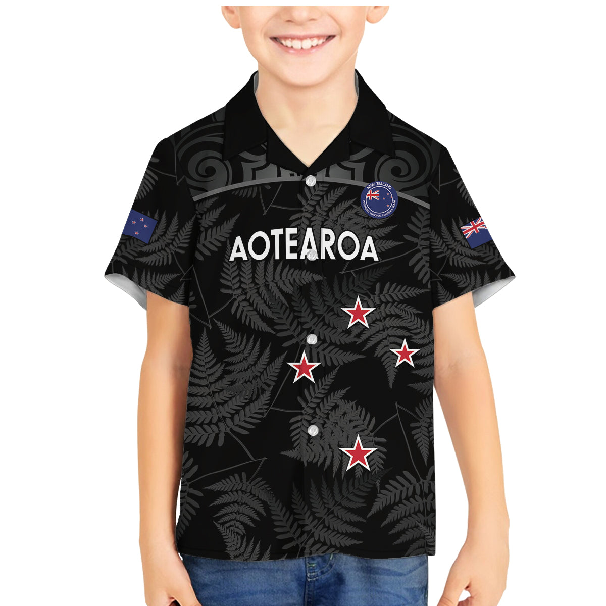 Custom New Zealand Silver Fern Football Family Matching Mermaid Dress and Hawaiian Shirt Summer 2024 Olympic Go Aotearoa LT14 Son's Shirt Black - Polynesian Pride