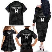 Custom New Zealand Silver Fern Football Family Matching Off The Shoulder Long Sleeve Dress and Hawaiian Shirt Summer 2024 Olympic Go Aotearoa LT14 - Polynesian Pride