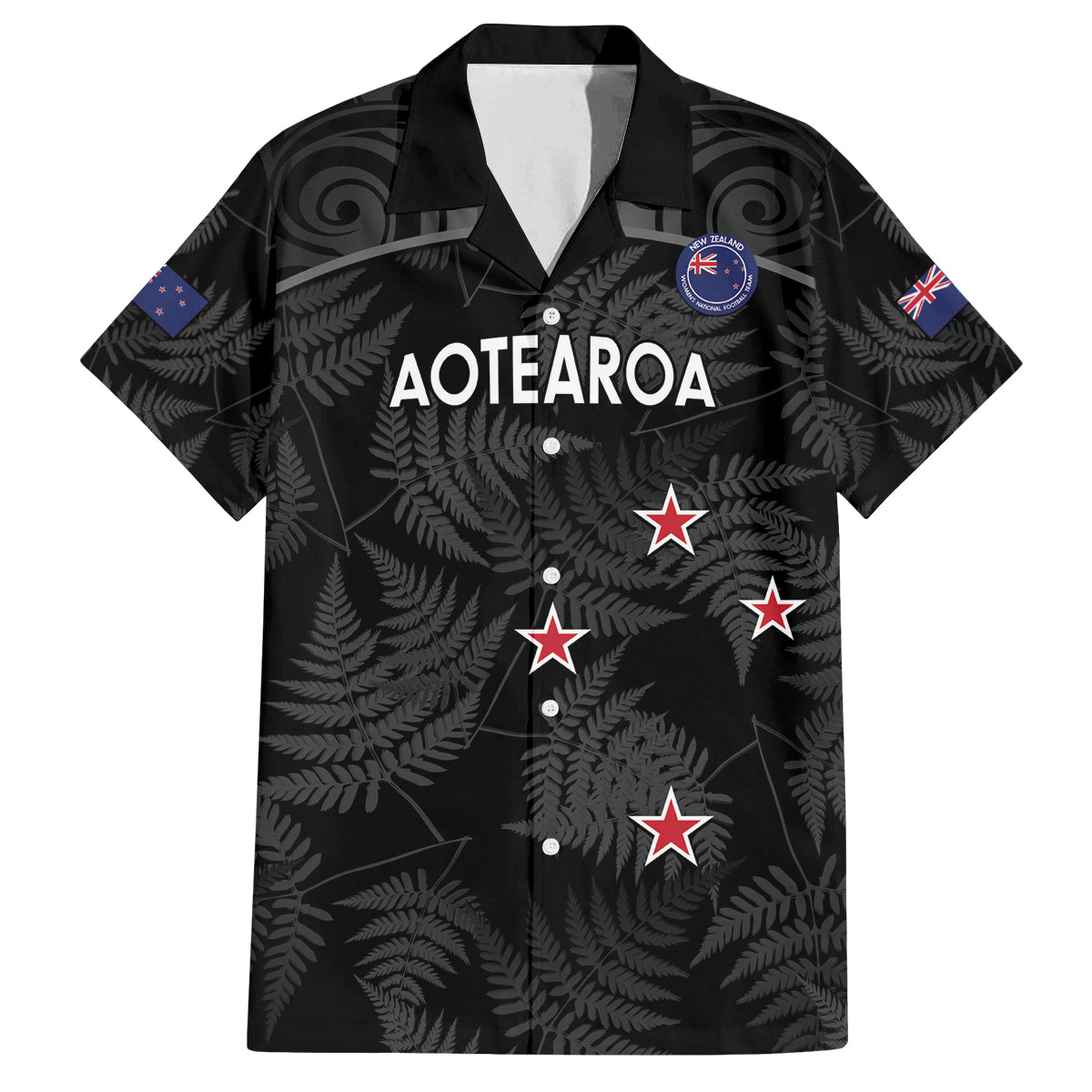 Custom New Zealand Silver Fern Football Family Matching Off The Shoulder Long Sleeve Dress and Hawaiian Shirt Summer 2024 Olympic Go Aotearoa LT14 Dad's Shirt - Short Sleeve Black - Polynesian Pride