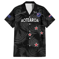 Custom New Zealand Silver Fern Football Family Matching Off Shoulder Maxi Dress and Hawaiian Shirt Summer 2024 Olympic Go Aotearoa LT14 Dad's Shirt - Short Sleeve Black - Polynesian Pride