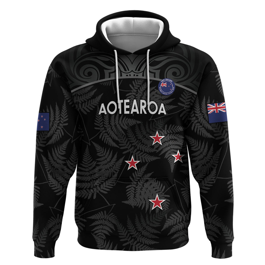 Custom New Zealand Silver Fern Football Hoodie Summer 2024 Olympic Go Aotearoa LT14 Pullover Hoodie Black - Polynesian Pride